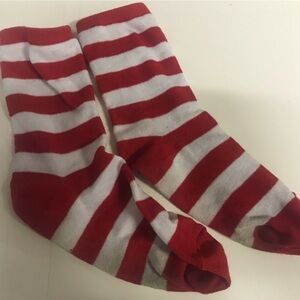 Well worn Socks  Candy Cane Red & White Striped Crew socks. Used socks